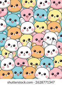 Cute Cartoon Animal Faces Pastel Pattern
