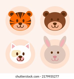 Cute cartoon animal faces in vector style.