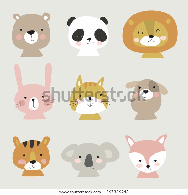 Vector De Stock Libre De Regalias Sobre Caras Animales De Dibujos Animados En1567366243