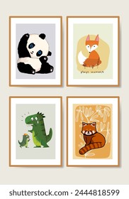 Cute cartoon animal hand drawn for kids poster and wall art vector illustration.
