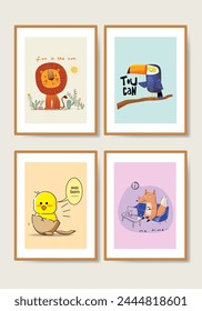 Cute cartoon animal hand drawn for kids poster and wall art vector illustration.