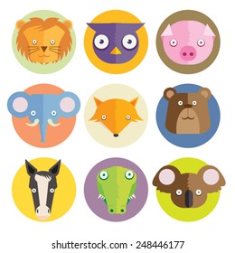 Cute Cartoon Animal Head Vector set 1 