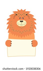 Cute cartoon animal holding tag sign with copy space. set greeting card banner invitation flyer brochure. cartoon hand drawn style. Little pets with blank marksign information plate