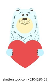 Cute cartoon animal holds a heart sign with copy space. set valentine's day greeting card banner invitation flyer brochure. cartoon hand drawn style. Little animals pets in love, declaration of love