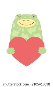 Cute cartoon animal holds a heart sign with copy space. set valentine's day greeting card banner invitation flyer brochure. cartoon hand drawn style. Little animals pets in love, declaration of love