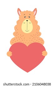 Cute cartoon animal holds a heart sign with copy space. set valentine's day greeting card banner invitation flyer brochure. cartoon hand drawn style. Little animals pets in love, declaration of love