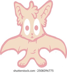 cute cartoon animal image of little bat in pink vintage colour style