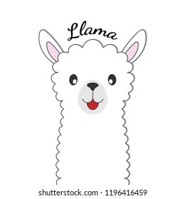 Cute cartoon animal lama isolated a white background. Sweet kids graphics for t-shirts. Greeting card.