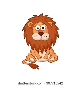 Cute cartoon animal. Lion character isolated on white background. Stuffed toy.