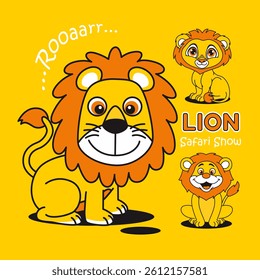 Cute cartoon animal lion, Flat Vector Illustration