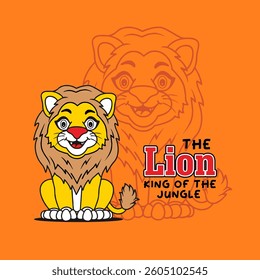 Cute cartoon animal lion smile, Flat Vector Illustration
