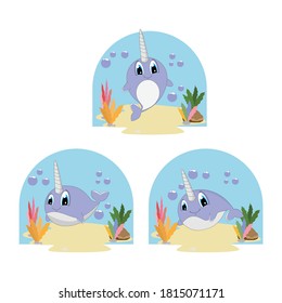cute cartoon animal narwhal illustration design