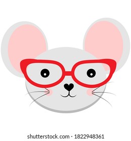 cute cartoon animal with red glasses vector illustration