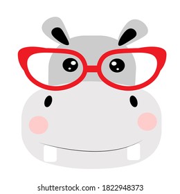 cute cartoon animal with red glasses vector illustration