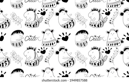 Cute cartoon animal seamless pattern background, vector illustration suitable for baby clothing wallpaper. Greeting card wrapping paper