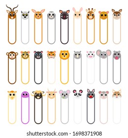 Cute Cartoon Animal Shaped Notepads, Bookmark DIY, Memo Pad, Flag Markers for Office School. Baby Bottle Labels for Daycare, Tags, Multiple Colors Sticker. Flat vector stock illustration