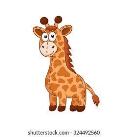 Cute cartoon animal. Stuffed giraffe. Vector plush toy isolated on white background.