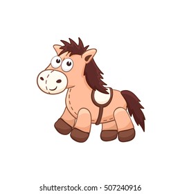 Cute cartoon animal. Stuffed horse. Vector plush toy isolated on white background.