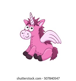 Cute Cartoon Animal. Stuffed Unicorn. Vector Plush Toy Isolated On White Background.