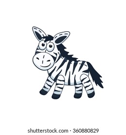 Cute cartoon animal. Stuffed zebra. Vector plush toy isolated on white background.