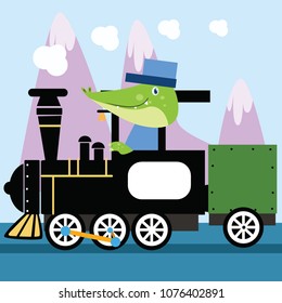 Cute cartoon animal in transportation theme.