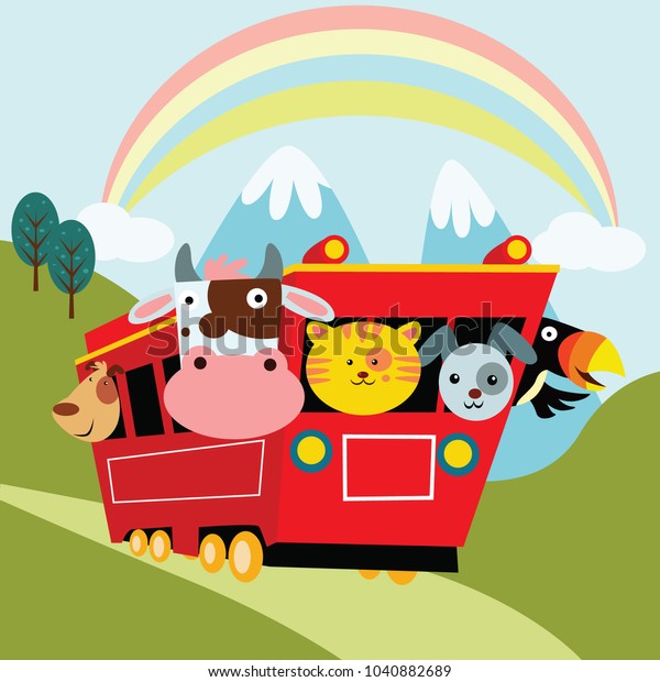 Cute cartoon\
animal in transportation\
theme