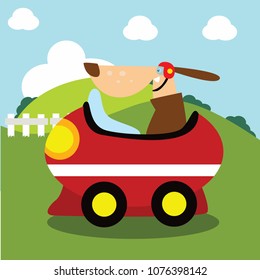 Cute cartoon animal in various transportation vehicle. Children transportion theme illustration.