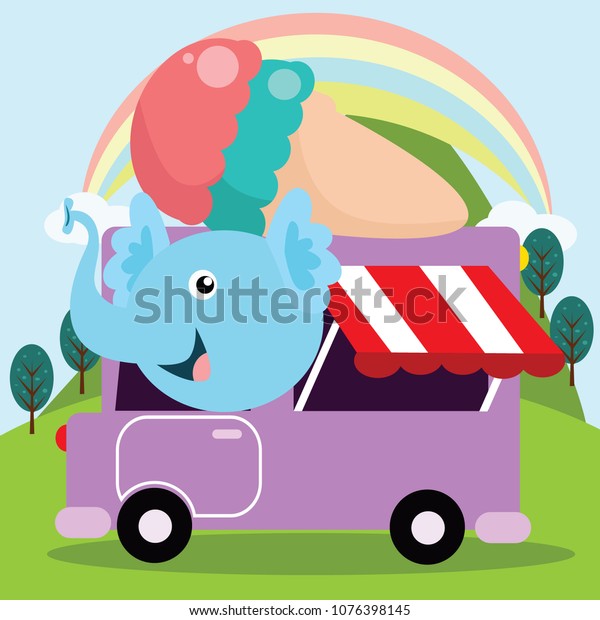 Cute cartoon animal in
various transportation vehicle. Children transportion theme
illustration.