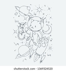 Cute cartoon animal. Vector clip art illustration for children design, cards, prints, coloring books. Grungy kawaii image