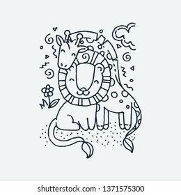 Cute cartoon animal. Vector clip art illustration for children design, cards, prints, coloring books. Grungy kawaii image