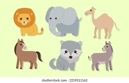 Cute cartoon animal wild template collection