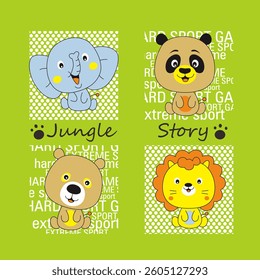 Cute cartoon animal zoo, Flat Vector Illustration