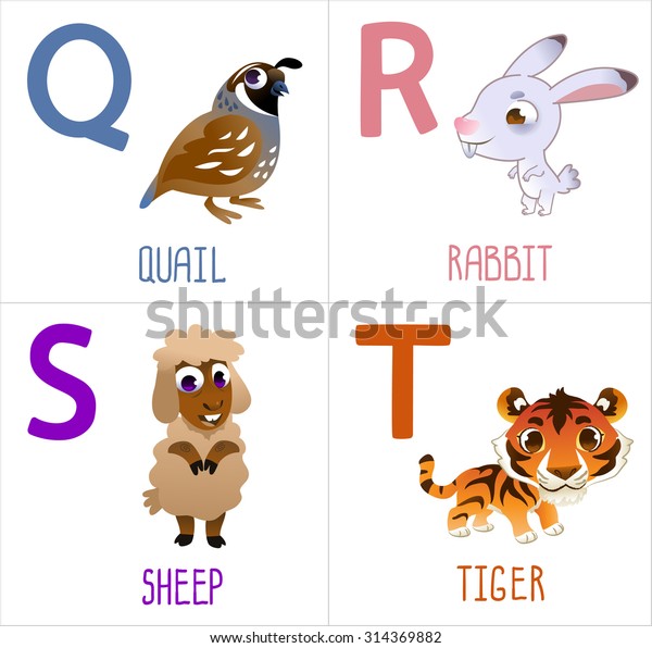 Cute Cartoon Animals Alphabet Kids Funny Stock Vector (Royalty Free ...