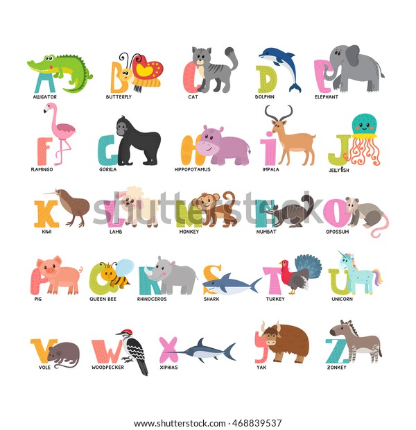 Cute Cartoon Animals Alphabet Z Vector Stock Vector (Royalty Free ...