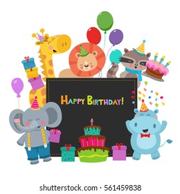 Cute Cartoon Animals With Birthday Message