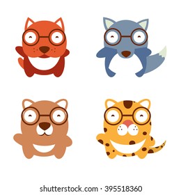 Cute cartoon animals collection. Vector set of cute animals. Vector illustration of cartoon dog; wolf; bear; leopard