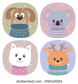 Cute cartoon animals dog, koala, cat and deer flat style. Modern poster for prints, kids cards, t-shirts and other. Vector illustration