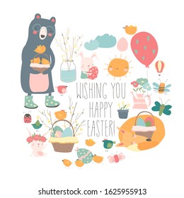 Cute cartoon animals with Easter theme. Happy Easter