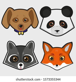 Cute cartoon animals faces pack