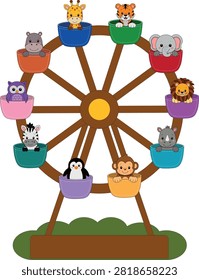 Cute cartoon animals ferris wheel amusement park layout template for kids nursery room decor playroom poster children birthday party invitation card design