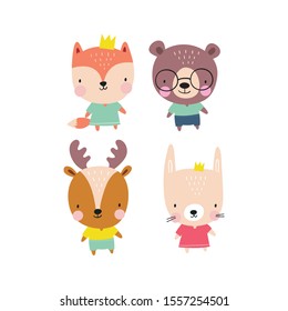 Cute cartoon animals fox, deer, bunny, bear