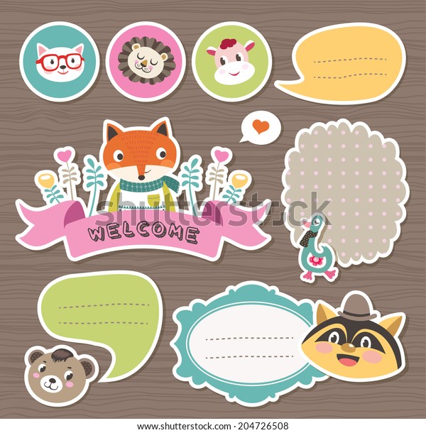 Cute Cartoon Animals Gift Tags Stickers Stock Vector (Royalty Free ...