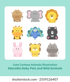 Cute Cartoon Animals Illustration - Adorable Baby Pets and Wild Animals