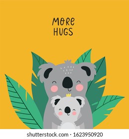 Cute cartoon animals Koala bear mom and baby vector print.  Vector poster for children with cute animals. Mother's Days cards svg