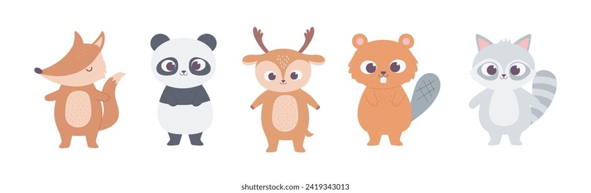 cute cartoon animals little characters owl mouse squirrel deer bird bee bear cat dog lion