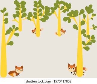 Cute cartoon Animals	little foxes in the forest vector texture illustration