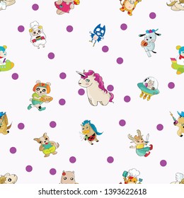 Cute cartoon animals with many characters 