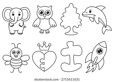 Lindos animales de dibujos animados y objetos elefante árbol