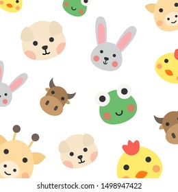 Cute cartoon animals pattern background. Pattern background with animals. Vector background.