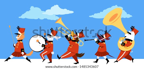 マーチングバンドのパレードで楽器を演奏するかわいいアニメ Eps 8ベクターイラスト のベクター画像素材 ロイヤリティフリー